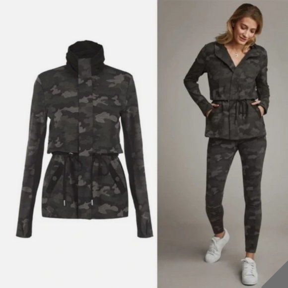 CAbi #3911 ATC Jacket Black Gray Camo Cinch Drawstring Waist Zip Military ~Small - Picture 2 of 14